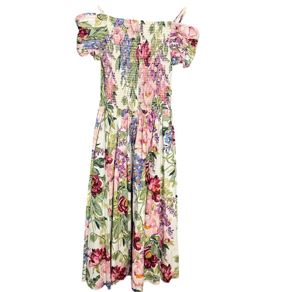 Moda Int'l Dress Women XS Floral Cold Shoulder Midi‎ Cottage Praire Garden Vtg - Picture 3 of 13